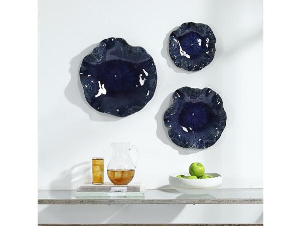 Abella Blue Ceramic Wall Decor, S/3 - Image 3