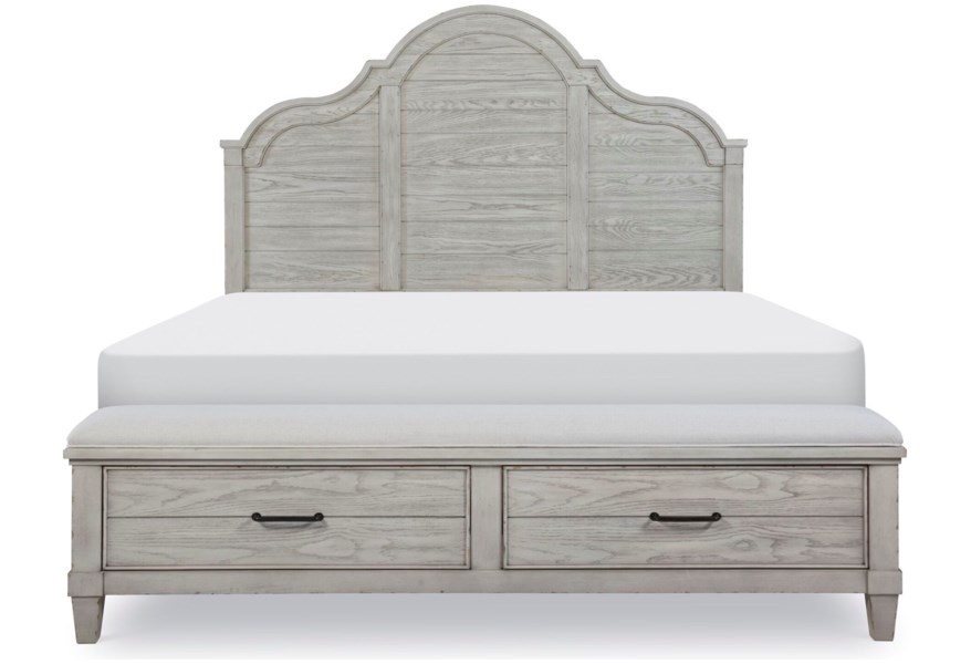 Modern Farmhouse Queen Arched Panel Bed With Storage Footboard - Image 2