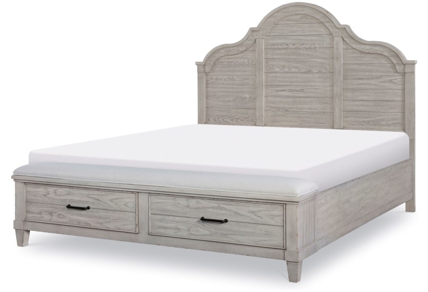Modern Farmhouse Queen Arched Panel Bed With Storage Footboard - Image 1