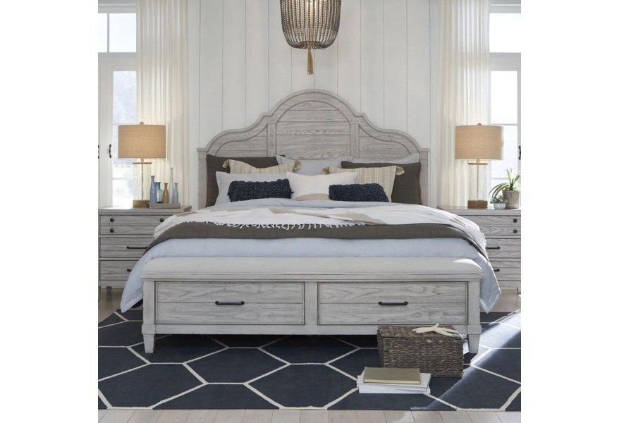 Modern Farmhouse Queen Arched Panel Bed With Storage Footboard - Image 3