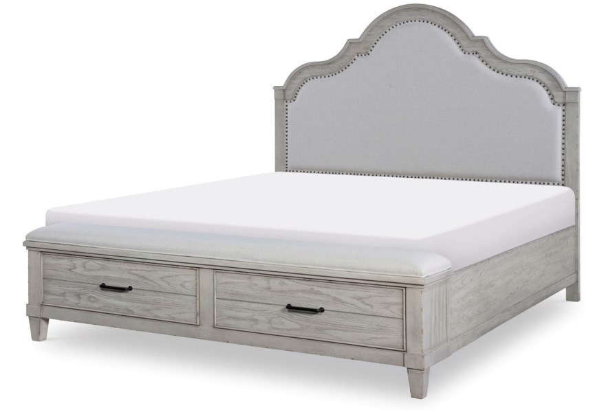 Queen Upholstered Panel Bed With Storage Footboard - Image 1
