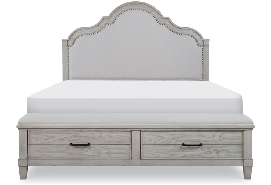 Queen Upholstered Panel Bed With Storage Footboard - Image 2
