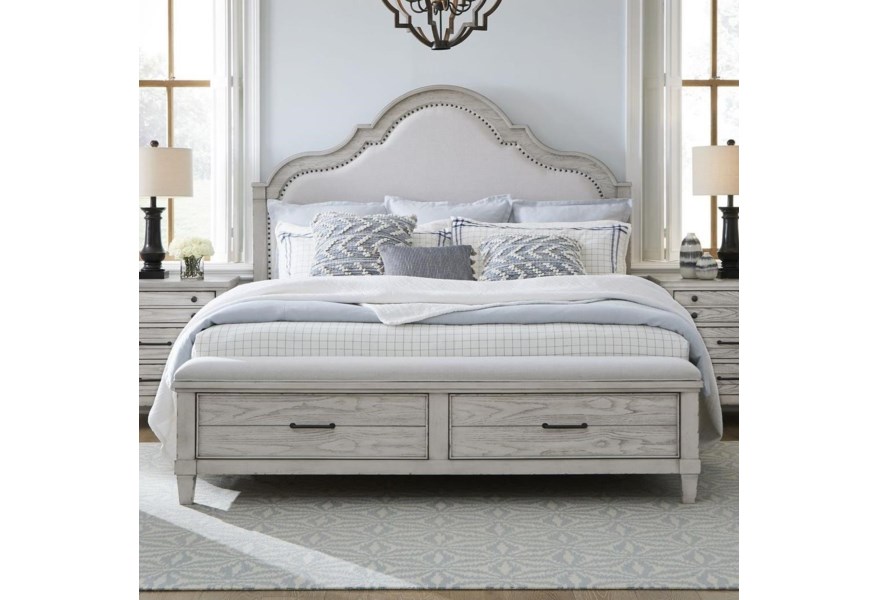 Queen Upholstered Panel Bed With Storage Footboard - Image 3