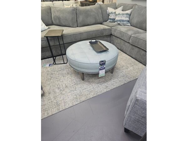 Norwalk Round Leather Ottoman Clearance CLEARANCE